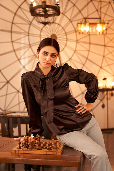 Coffee Satin Party Wear Top