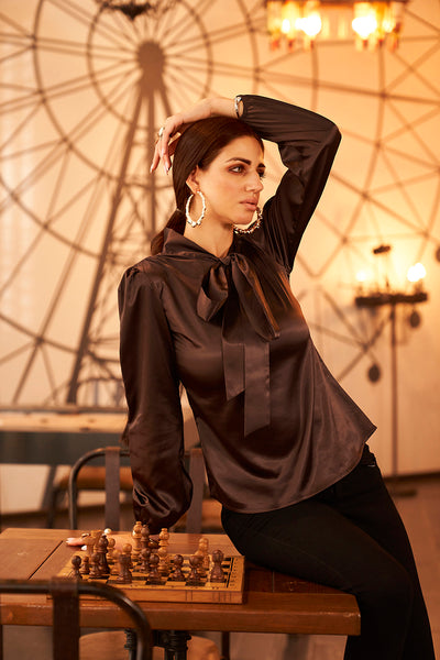 Coffee Satin Party Wear Top
