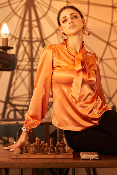 Orange Party Wear Satin Top