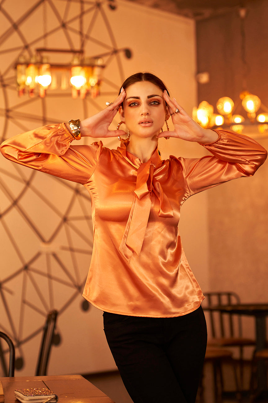 Orange Party Wear Satin Top