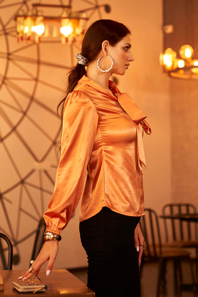 Orange Party Wear Satin Top