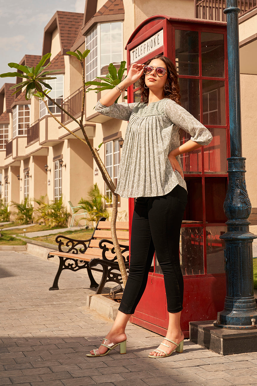 Pleated Sea Green Top