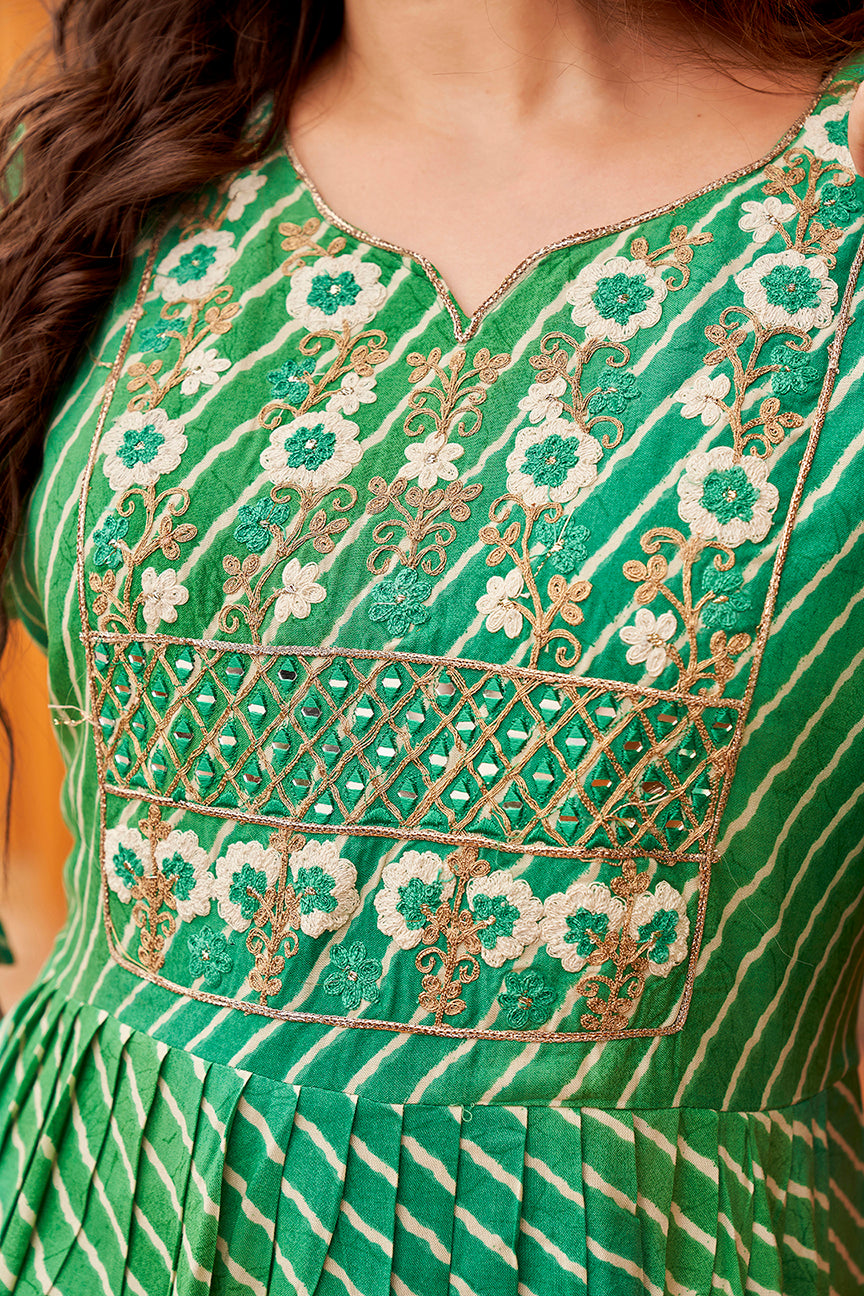 Green handwork pleated kurti