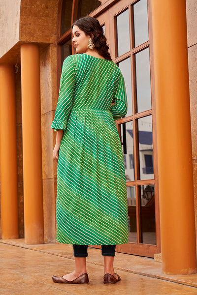 Green handwork pleated kurti
